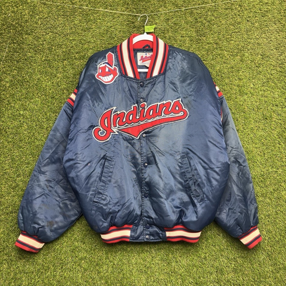 Vintage Cleveland Indians Satin Starter Jacket Mens Large Red MLB Baseball 90s